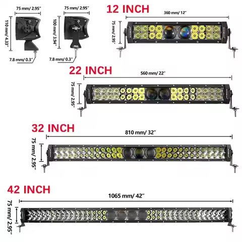Auxbeam 12/22/32/42 Inch Spot LED Work Light Bar 5D Pro Series Dual Row Work Lamp Bar for Truck Pick
