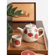 肆月 小茶壺一人用可愛 粗陶日式茶具手工手繪陶瓷泡茶壺套裝水壺