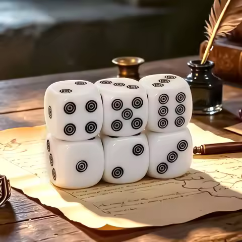 6Pcs White Black Ring Target Dot D6 Dice Set for Board Games DND Role Playing Family Game Night MTG 