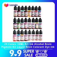 24 Colors 10ML Art Ink Alcohol Resin Pigment Kit Liquid Resin Colorant Dye Ink Diffusion UV Epoxy Resin