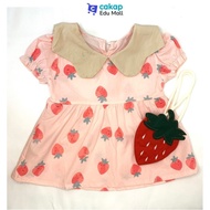 [✅Ready Stock] Tangdingchun Dress Strawberry Dengan Tas 7-12 Bulan