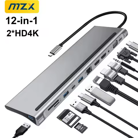12 in 1 USB Multi-hub Docking Station Type C Multi Hub Extension A HDMI-Compatible RJ45 Pro Adapter 