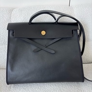 Hermes愛馬仕 herbag39黑金防水布手提包斜挎包肩背包