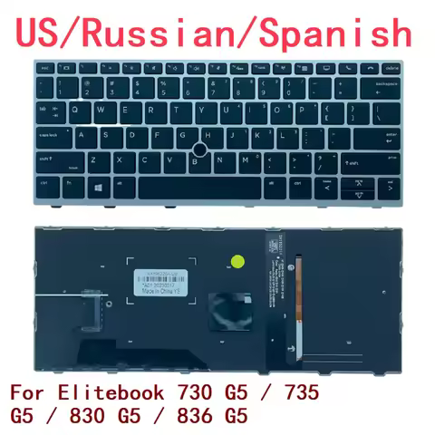 New US Russian Spanish Laptop Backlit Keyboard For HP Elitebook 730 G5 / 735 G5 / 830 G5 / 836 G5 No