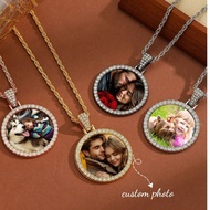 1pc Customized DIY Photo Round Pendant Necklace - Shiny Zirconia Inlaid, Meaningful Jewelry For Cust
