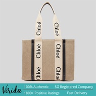 CHLOE Woody Medium Tote Bag White Blue CHC22AS383I2691J