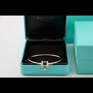 Tiffany 玫瑰金雙t無鑽寬版手鐲 M碼