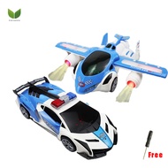 360° Rotation Deformation  Electric Toy Car With LED Light Music, Police Car Vehicle Toy With Automatic Lifting Door Universal Police Air Plane Educational Toy For Kids Toddlers