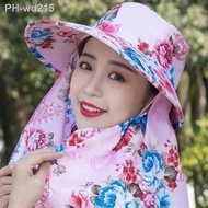 Women Anti-UV Sun Hat Beach Sunscreen Floral Print Caps Mouth Neck Face Care Wide Brim Hat Summer Outdoor Riding Protector