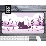 Purple Cat Desk Mat Aesthetic Cute Desk Mat Cat Desk Decor Kawaii XL Mousepad Cat Deskmat Mouse Pad Kawaii Desk Mat Mouse Pad Cat
