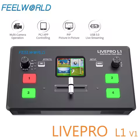 FEELWORLD LIVEPRO L1 V1 Multi Format Video Mixer Switcher 4xHDMI Inputs Camera Production USB3.0 Liv