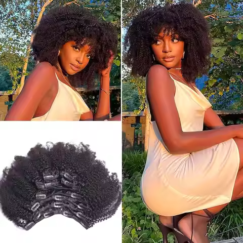 3C 4A Clip In Human Hair Extensions For Black Women Brazilian Remy Afro Kinky Curly Clip Ins Hair Bu