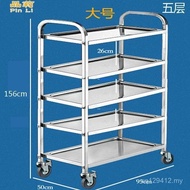 Snack Layer Trolley Stall Cart Serving Rack with Wheels Stainless Steel Trolley Restaurant Storage B