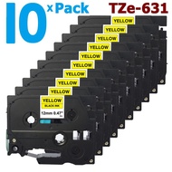 10 Pack 12mm Tze631 Black on Yellow for Brother PTouch Label Tape 8M Length TZe-631 TZ-631 TZ631 Tze