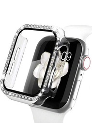 1入組手錶盒女士休閒運動和商務風格閃亮鑲嵌水鑽硬PC和鋼化玻璃屏幕保護器集成手錶盒，適用於蘋果手錶38/40/41/42/44/45/49毫米，方便時尚，可用於蘋果系列Ultra/9/8/7/6/5/4/3手錶的保護套