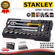(8-32MM) PREMIUM STANLEY STMT-74726-8C 23PCS 1/2'' 12PT CRV FLEX WRENCH METRIC MODULE BOX SOCKET SET