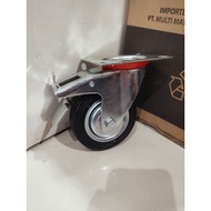 4" black rubber cart wheels with single brakes Trolley wheels / 4in cart wheels per piece