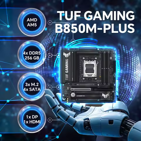 ASUS TUF GAMING B850M-PLUS DDR5 256GB PCIe 4.0 Socket AM5 AMD B850 Support Ryzen 9850X3D/9800X3D/780