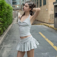 [Peinn] Augety Studio Bow Tie Camisole and Two-Layer Plaid Flared Short Skirt Set, Nadia Set