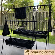 PAYUNG.CAMP Camping Triangle Hanging Rack Hanger Tripod Shelf Stand Storage Mesh Bag Cookware Tablew