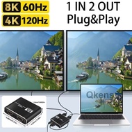 8K 1x2 HDMI Splitter 4k 120Hz 3D HDR10 Video Distributor Converter 1 in 2 Out HDMI 2.1 8K60Hz Dual D