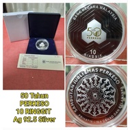 🔥马来西亚~Malaysia ~50 Tahun ~PERKESO 10 RINGGIT  (Ag 92.5 Silver)🔥