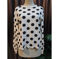 Blouse tangan panjang dot white black Ladies Preloved(L374)