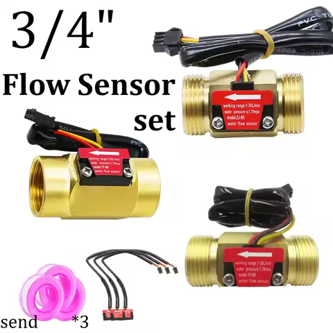 3/4" Brass Water Flow Sensor Set B5+B6+B9 Hall Flowmeter 1-30L/min 396P/L & 2-50L/min 476P/L DC3.5-2