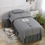 ชุดเครื่องนอน4ชิ้นสำหรับร้านเสริมสวยผ้าปูเตียงลินินนวดสปาใช้ปลอกผ้านวมผ้าปูเตียง