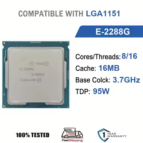 Intel Xeon E-2288G 8 Core 16 Thread 3.70GHz 95W 16MB Cache 14nm LGA1151 SRFB3 DDR4-2666 MHz Coffee L