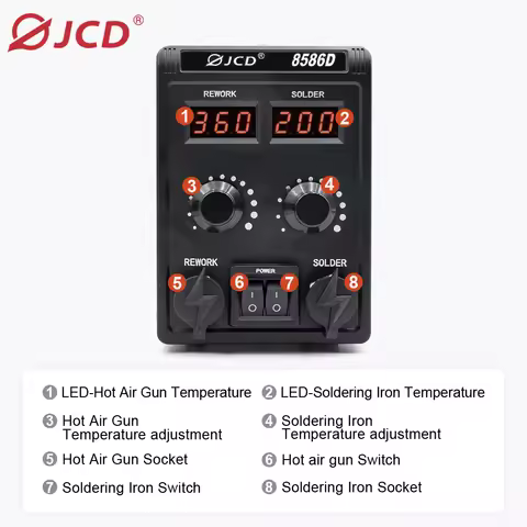 JCD 8586D 2-in-1 Soldering Station Hot Air Gun LCD Dual Digital Display Electric Soldering Iron SMD
