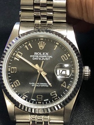 二手港錶 港勞 勞力士RolexDateJust 16234 白鋼殼帶、罕見黑CD紋數字面盤 錶徑36mm