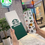 Starbucks Tumbler 750ml Lucky Cat Thermos Cup 304 Stainless Steel Insulated Cup Starbucks Cup Convenient Straw Coffee Cup Office Large Capacity Water Cup