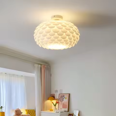 French Cream Led Ceiling Lamp PVC Material Lampshade Ceiling Chandelier Lights Simple Modern Bedroom