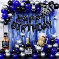 Blue and Black Happy Birthday Decorations for Men with Happy Birthday Banner, Fringe Curtains, Birth