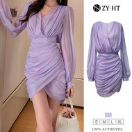 ZY.HT EraVogue เดรสผู้หญิง เดรสไปงานแต่ง เดรสสีม่วง เดรสชีฟอง เดรสออกงาน เดรสเซ็กซี่ เดรสเกาหลี ชุดอ