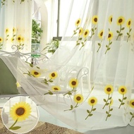 2024 Sunflower Embroidery Sheer Curtains for Bedroom Living Room Window Curtain 3 Panel Sliding Door Curtains Hook 250cm Support Custom