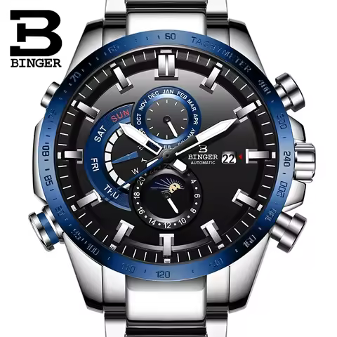 Genuine Luxury Switzerland BINGER Brand Mens Watch Automatic Mechanical Luminous Waterproof Running 
