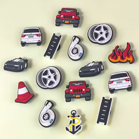 1/9pcs Cruel Jeep Sports Car Shoe Charms for Boys Kids Gift Turbine Hub Shoe Decoration Accessories 