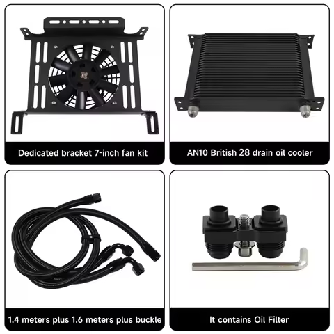 Black 28 Row Oil Cooler Kit For BMW E36 E46 M3 E90 E92 E93 135i 335i xDrive 09-17 +7'' Electric Fan 