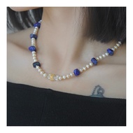 Whitening Original Design Natural Afghanistan Lapis Lazuli Freshwater Strong Light Pearl Necklace Br