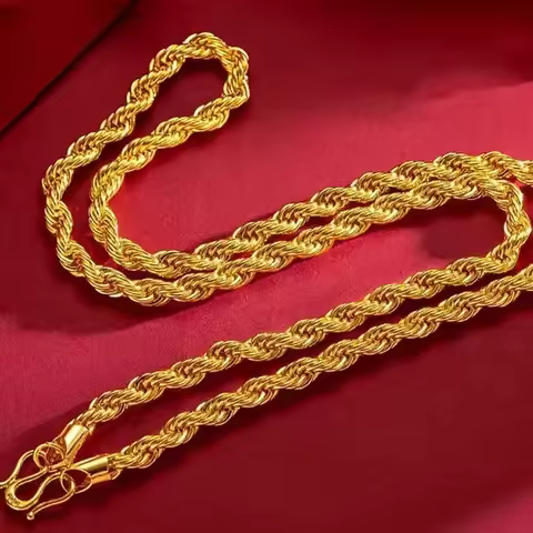 18K Gold Faucet Twist Necklace, AU750 Gold Chain Domineering Bull Head Men's Necklace, 60cm.