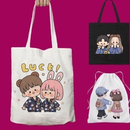[BISA COD] Totebag Tas Serut Hitam Tote Goodie String Bag Couple Wanita Gendong Anti Air Kanvas Kuli