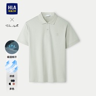 เสื้อโปโลแขนสั้นผ้าผสมคอตตอนโพลีเอสเตอร์และยางยืด HLA สำหรับผู้ชาย ทรงหลวม ระบายอากาศได้ดี ดูดซับควา