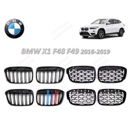 BMW X1 F48 F49 2016-2019 Front Grille Kidney Grilles Glossy Black Diamond Meteor M Style Front Bumper Grill