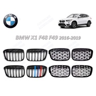 BMW X1 F48 F49 2016-2019 Front Grille Kidney Grilles Glossy Black Diamond Meteor M Style Front Bumpe