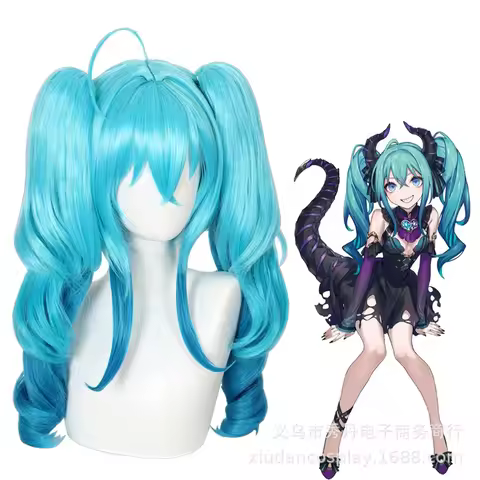 V family Comic Miku Cosplay Wig Sweet devi blue Long Heat Resistant Synthetic Hair Clip Ponytails Wi