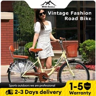 WTHB Lady's Bicycle Classic Bike 24-inch Lightweight Lady Work Bicycle + Shopping Cart High Carbon Steel Rack/Basikal Ringan Retro Vintage Fashion Road Bike