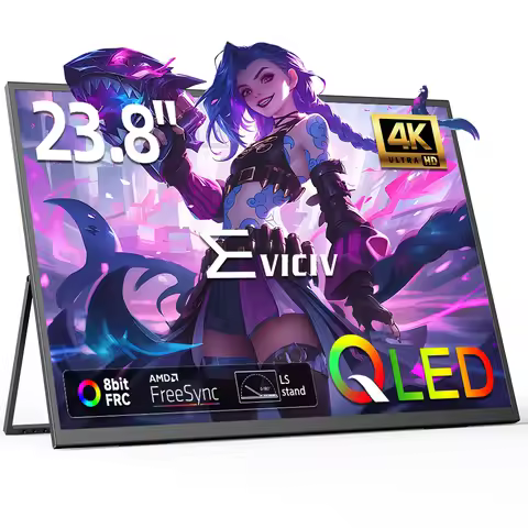 EVICIV 23.8” 4K QLED Portable Monitor UHD 3840*2160 100%sRGB External Gaming Screen Built-in VESA St