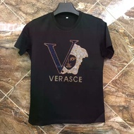 R8O1Y4 VERSACE211 Pure Cotton Casual New Style 2025 Summer Fashion Trend Hot Rhinestone Round Neck E